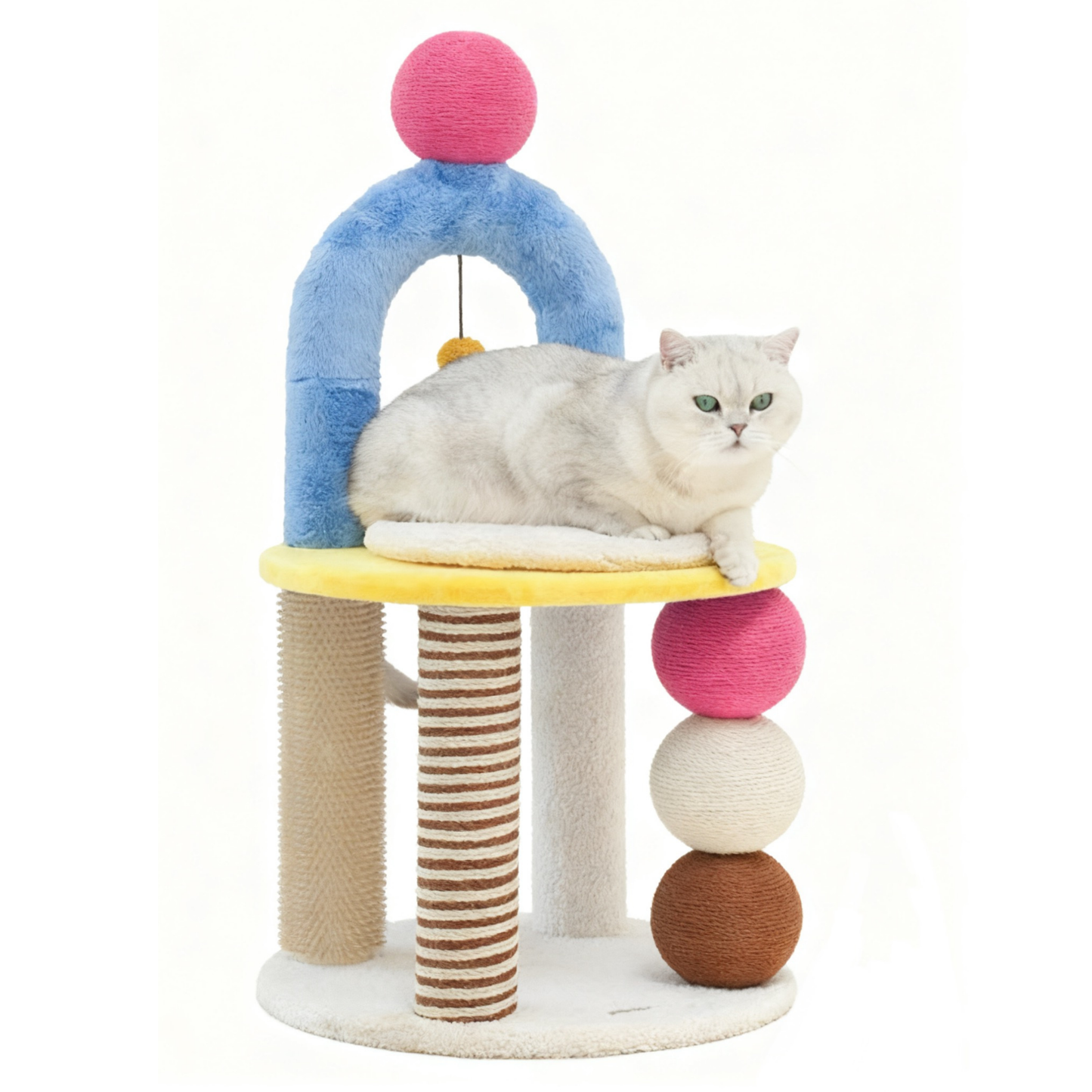 Two-Tier Arch Cat Tree with Balls and Rubbing Pole