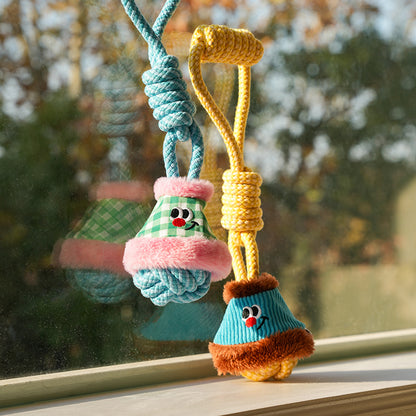 Handheld Lantern Rope Knot Dog Toy (Pink & Green)