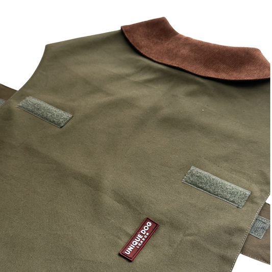 Unique Dog British Olive Light Coat with Tartan Lining