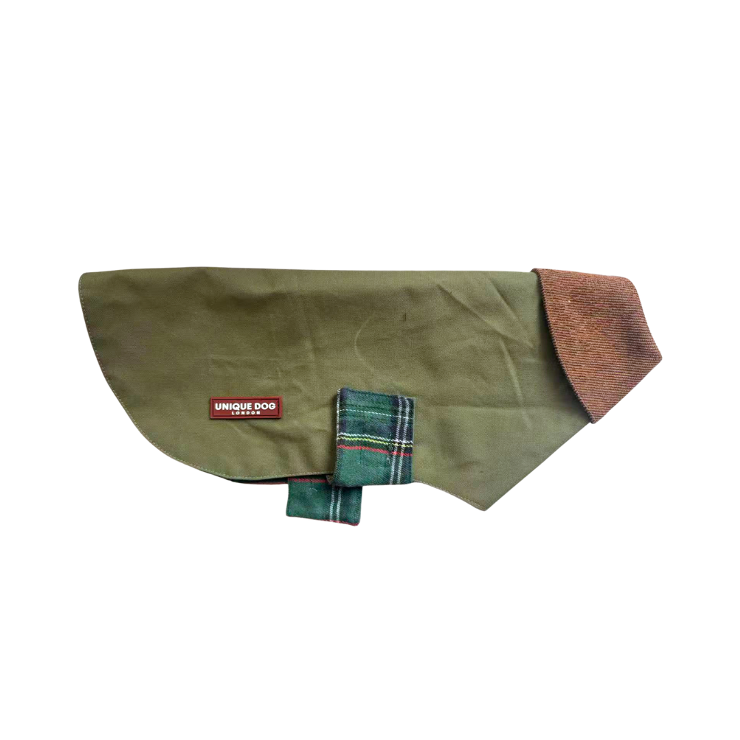 Unique Dog British Olive Light Coat with Tartan Lining