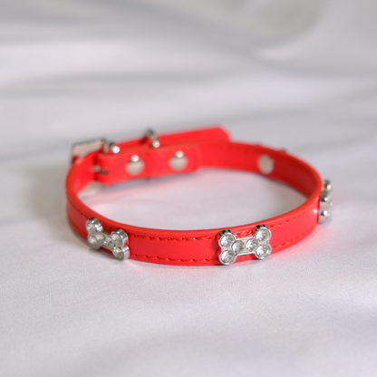 Red Rhinestone Bone Dog Collar