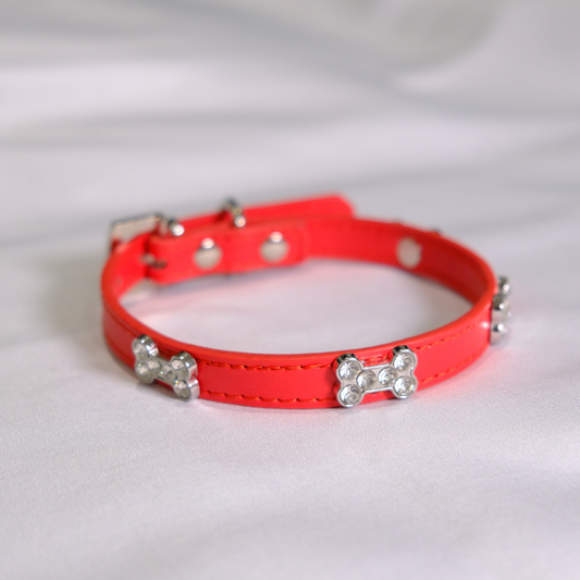 Red Rhinestone Bone Dog Collar