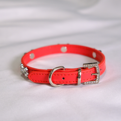 Red Rhinestone Bone Dog Collar
