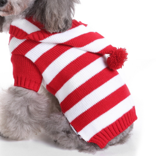 Candy Cane Delight Dog Sweater - Vibrant Red & White Stripes