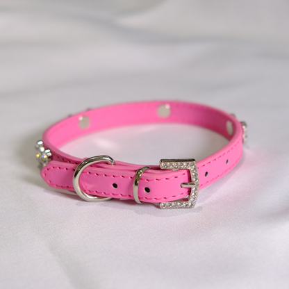 Hot Pink Rhinestone Bone Dog Collar