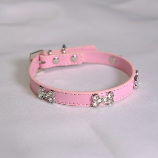 Baby Pink Rhinestone Bone Dog Collar