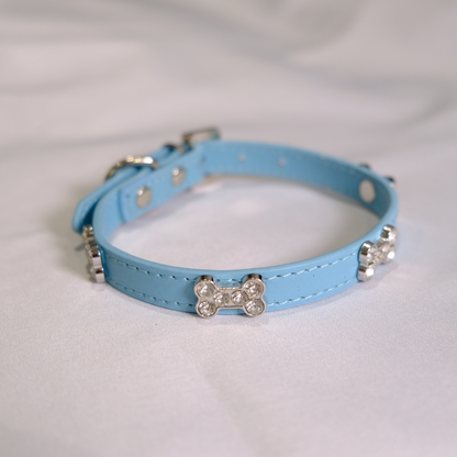 Blue Rhinestone Bone Dog Collar