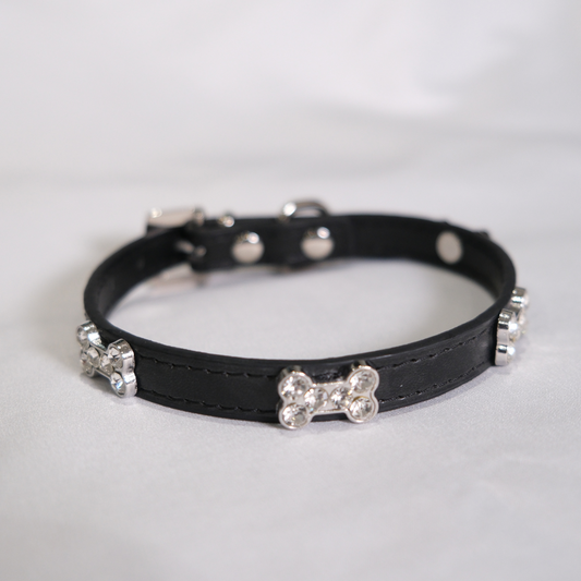 Black Rhinestone Bone Dog Collar