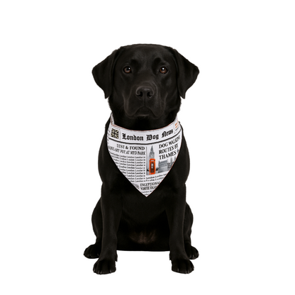 London Dog News Bandana – Vintage Newspaper Style Dog Scarf