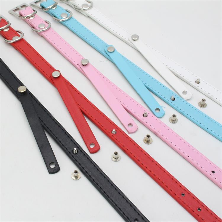 Custom DIY Dog Collar with Rhinestone Buckle – Adjustable Flat PU Leather in Red, Blue, and Pink – 4 Sizes