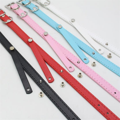 Custom DIY Dog Collar with Rhinestone Buckle – Adjustable Flat PU Leather in Red, Blue, and Pink – 4 Sizes