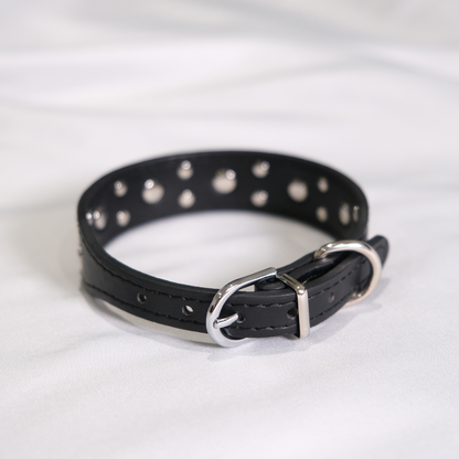 Black Dog Collar with Silver Heart Studs