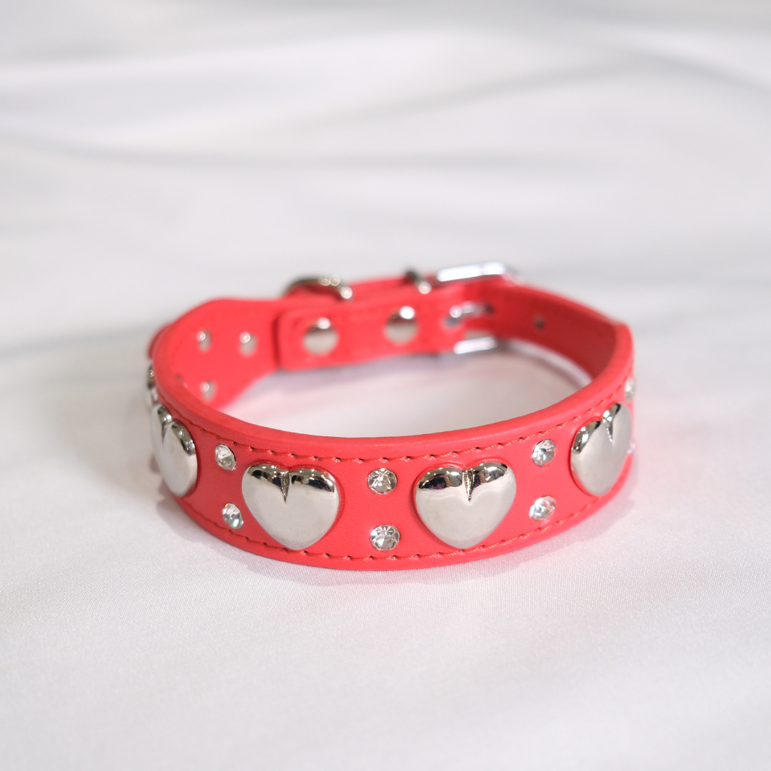 Red Dog Collar with Silver Heart