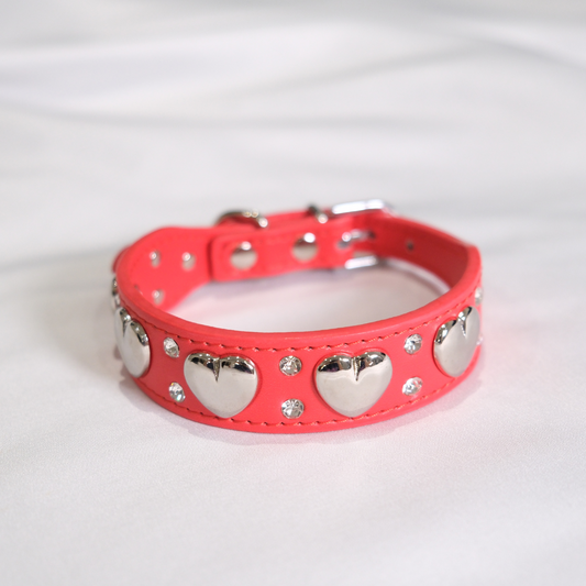 Red Dog Collar with Silver Heart