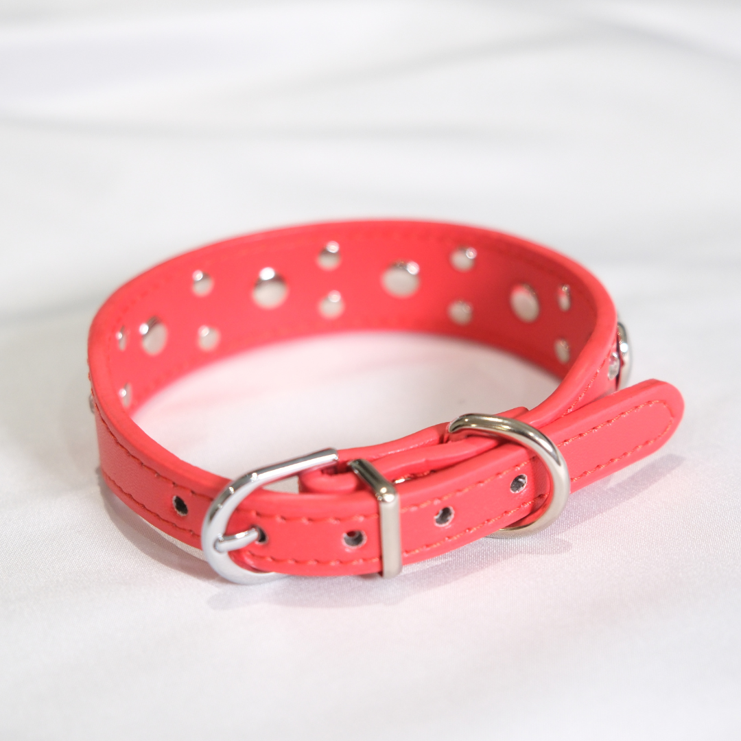 Red Dog Collar with Silver Heart