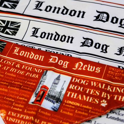 London Dog News Bandana – Vintage Newspaper Style Dog Scarf