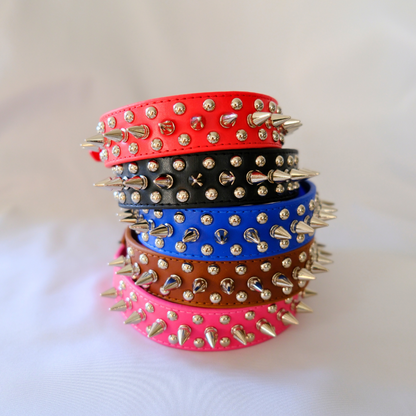 Hot Pink Spiked Dog Collar with Studs – Adjustable XXS to XXXL