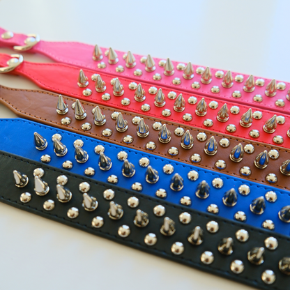 Coffee Brown Spiked Dog Collar with Metal Studs – PU Leather XXS to XXXL