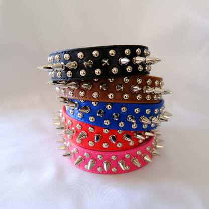 Coffee Brown Spiked Dog Collar with Metal Studs – PU Leather XXS to XXXL