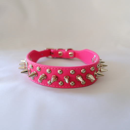 Hot Pink Spiked Dog Collar with Studs – Adjustable XXS to XXXL