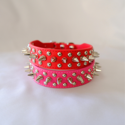 Hot Pink Spiked Dog Collar with Studs – Adjustable XXS to XXXL