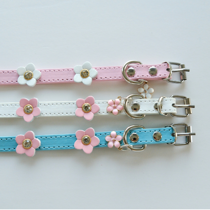 Sweet Pink Dog Collar with White Flower Details – XS/S/M Sizes