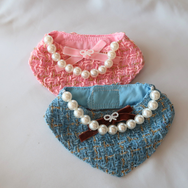 Chanel-Inspired Pearl Pet Bib – Pink Elegance for Small Dogs & Cats