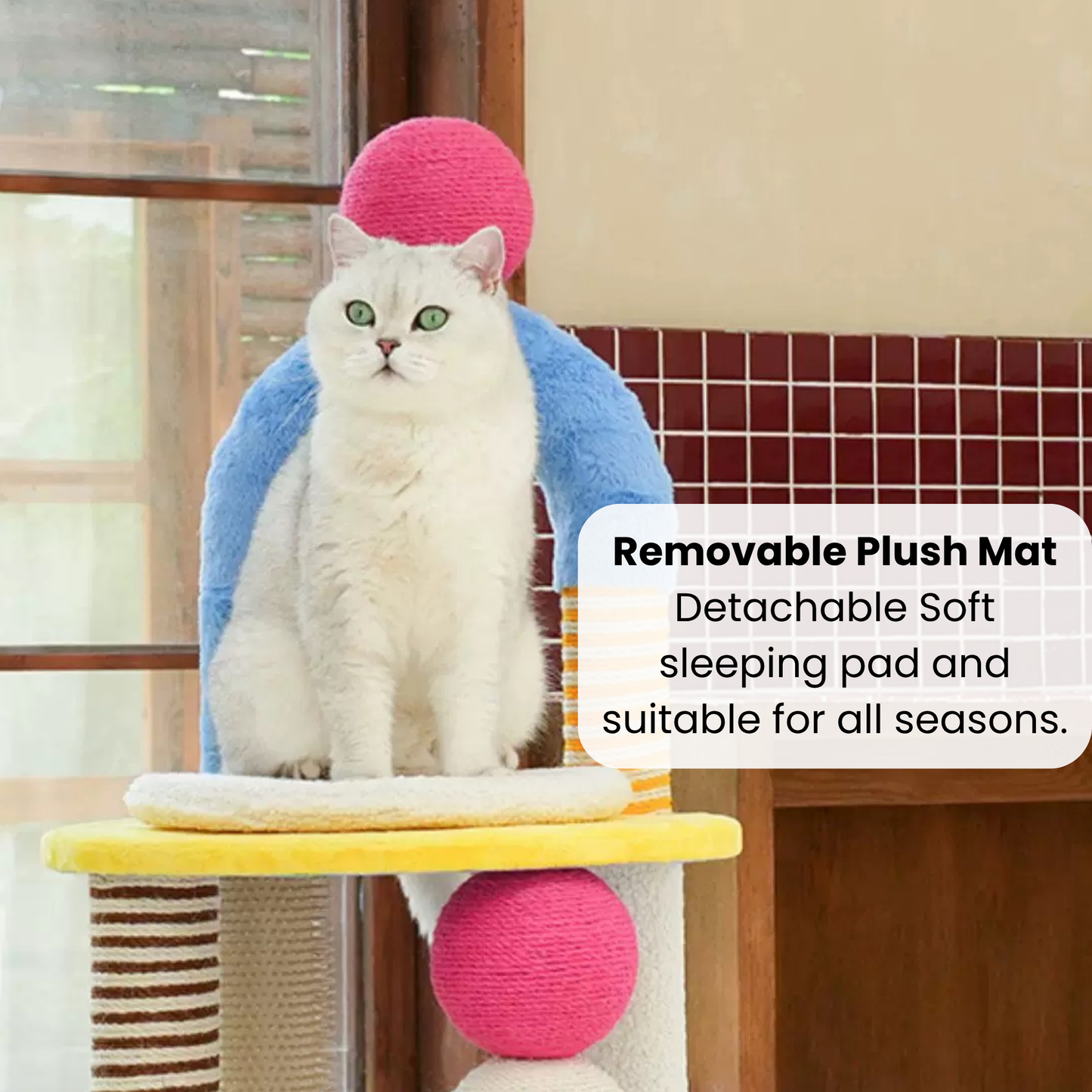 Two-Tier Arch Cat Tree with Balls and Rubbing Pole