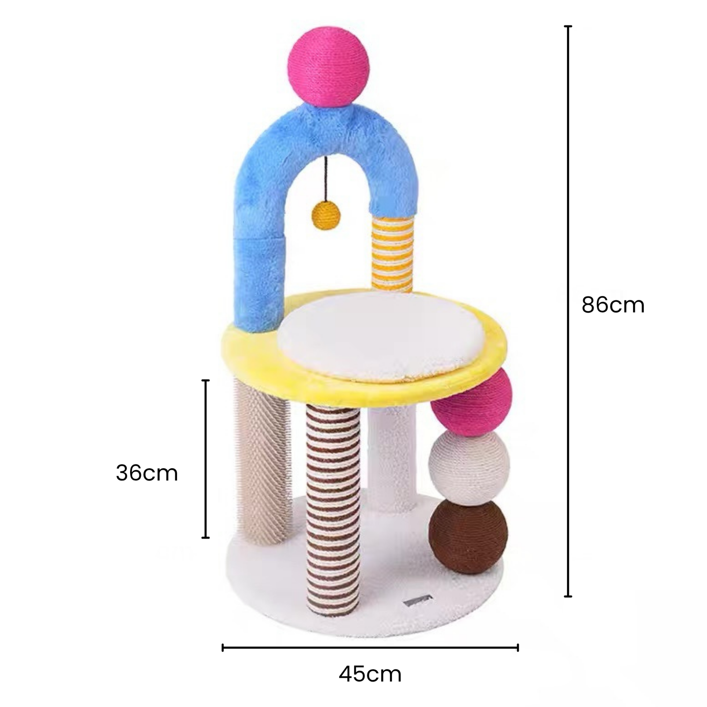 Two-Tier Arch Cat Tree with Balls and Rubbing Pole