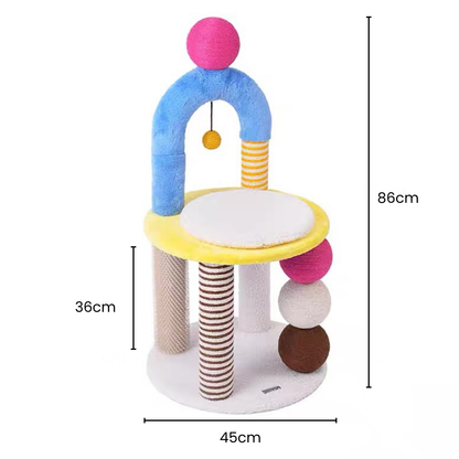 Two-Tier Arch Cat Tree with Balls and Rubbing Pole