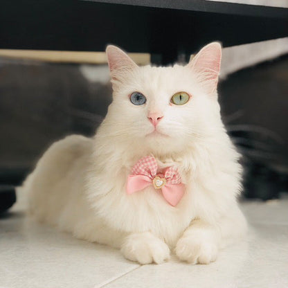Princess Pearl Pet Necklace – Lavender Bow with Heart Charm | Pastel Pet Jewelry for Dogs & Cats