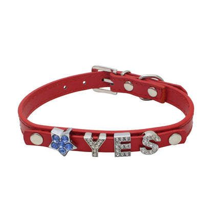 Custom DIY Dog Collar with Rhinestone Buckle – Adjustable Flat PU Leather in Red, Blue, and Pink – 4 Sizes
