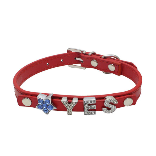 Custom DIY Dog Collar with Rhinestone Buckle – Adjustable Flat PU Leather in Red, Blue, and Pink – 4 Sizes