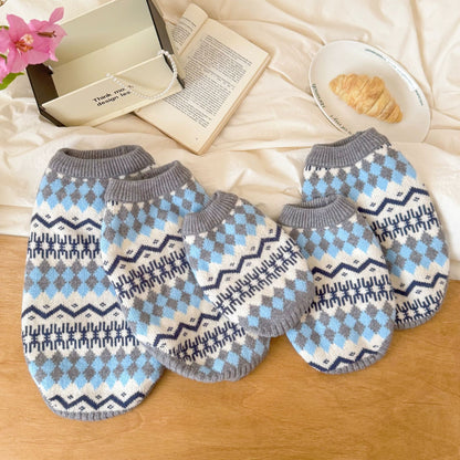 Pet Knit Jumper - Nordic Argyle Blue & Grey Jumper