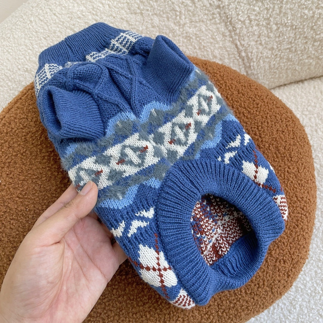 Pet Knit Jumper - Vintage Fair Isle Blue Jumper