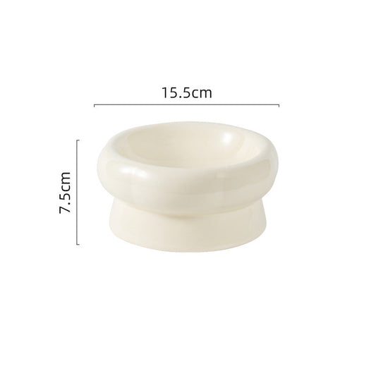Flower Ceramic Pet Bowl – Cream White (Low Profile)
