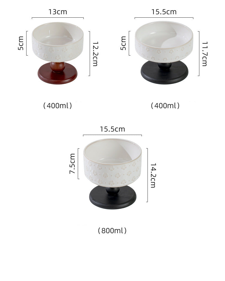 Snowflake Ceramic Pet Bowl with Wooden Base – Black Wood (Low Profile)