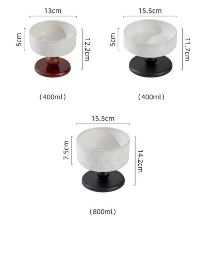 Snowflake Ceramic Pet Bowl with Wooden Base – Black Wood (Low Profile)