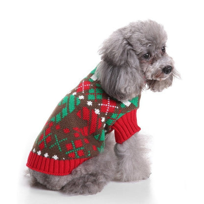 Xmas Pet Jumper - Candy Cane & Christmas Tree Brown Jumper