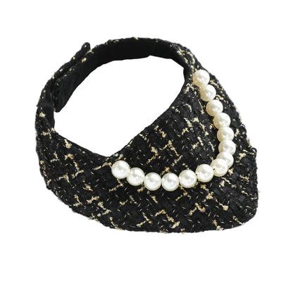 Chanel-Inspired Pearl Pet Bib – Black Classic Tweed for Stylish Pets