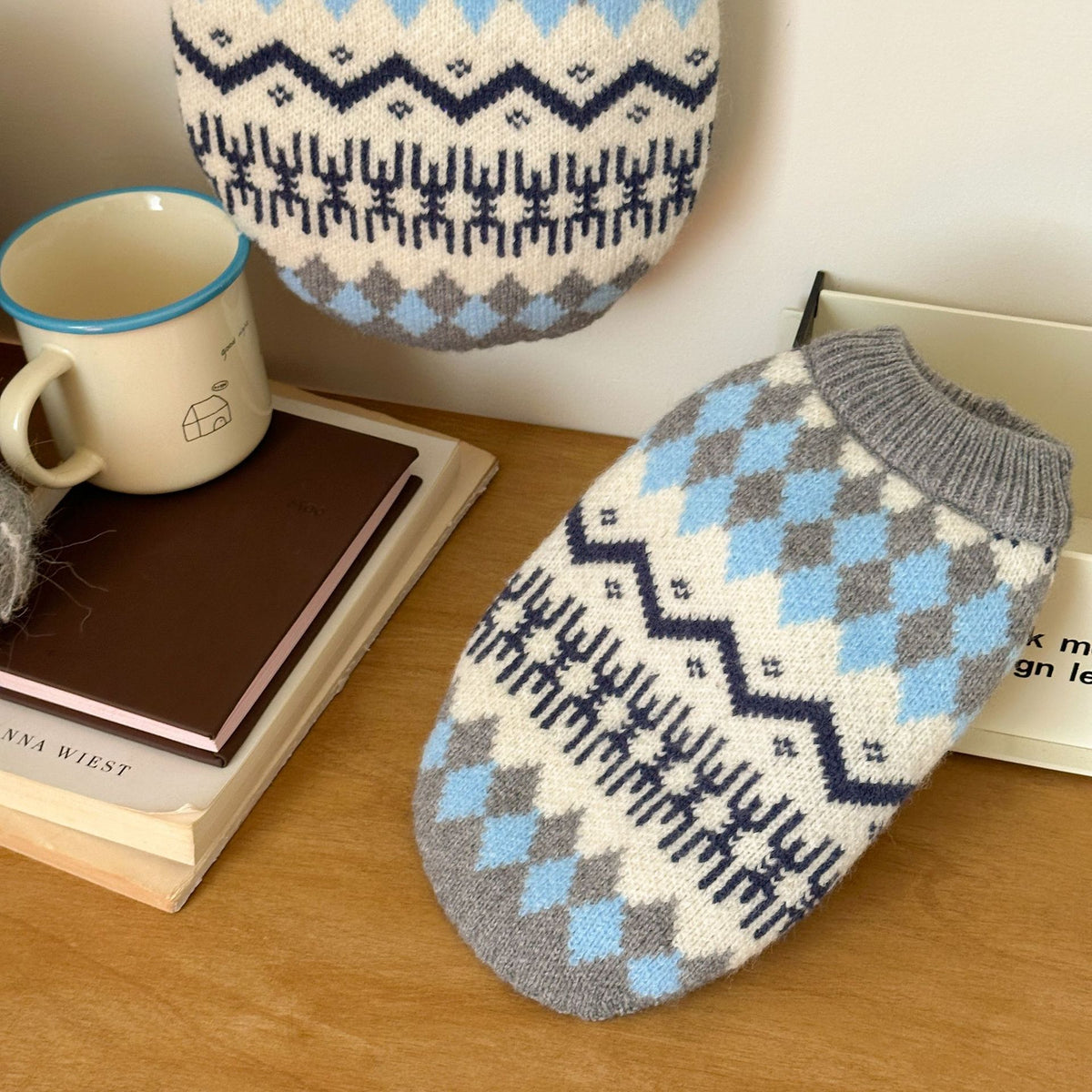 Pet Knit Jumper - Nordic Argyle Blue & Grey Jumper