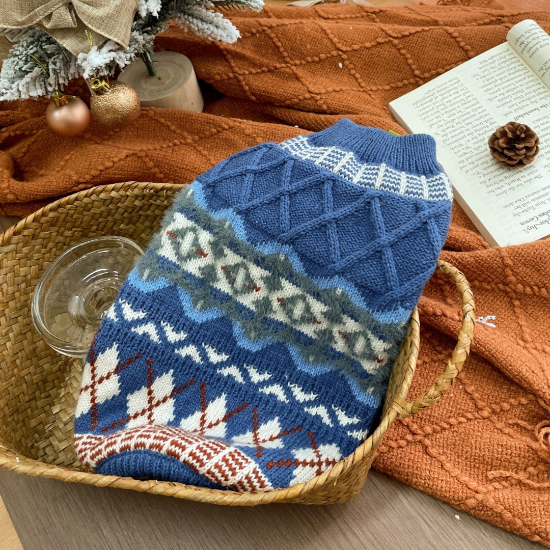Pet Knit Jumper - Vintage Fair Isle Blue Jumper