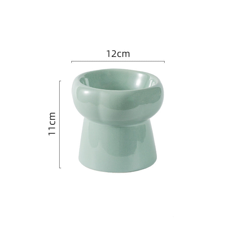 Flower Ceramic Pet Bowl – Soft Green (Raised Profile)
