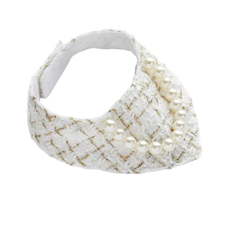 Chanel-Inspired Pearl Pet Bib – Cream Bouclé Elegance for Small Pets
