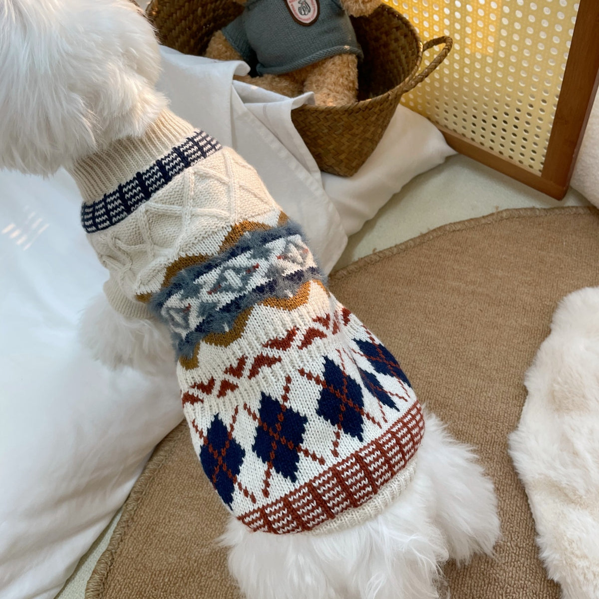 Pet Knit Jumper - Vintage Fair Isle Cream Jumper