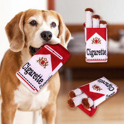"Bad Habit" Squeaky Dog Toy – Cigarette Box Parody Plush with Chew Sticks
