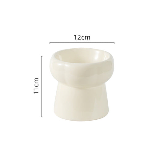 Flower Ceramic Pet Bowl – Cream White (Raised Profile)