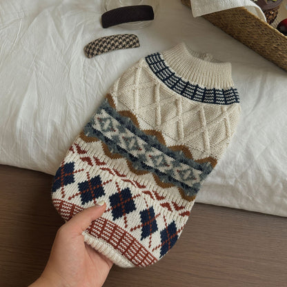 Pet Knit Jumper - Vintage Fair Isle Cream Jumper