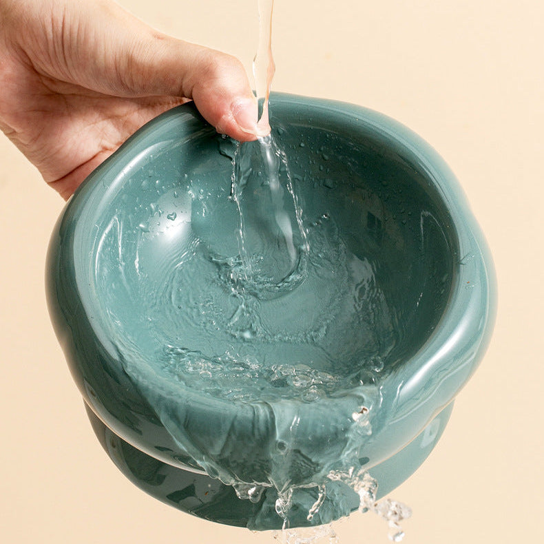 Flower Ceramic Pet Bowl – Deep Green (Low Profile)