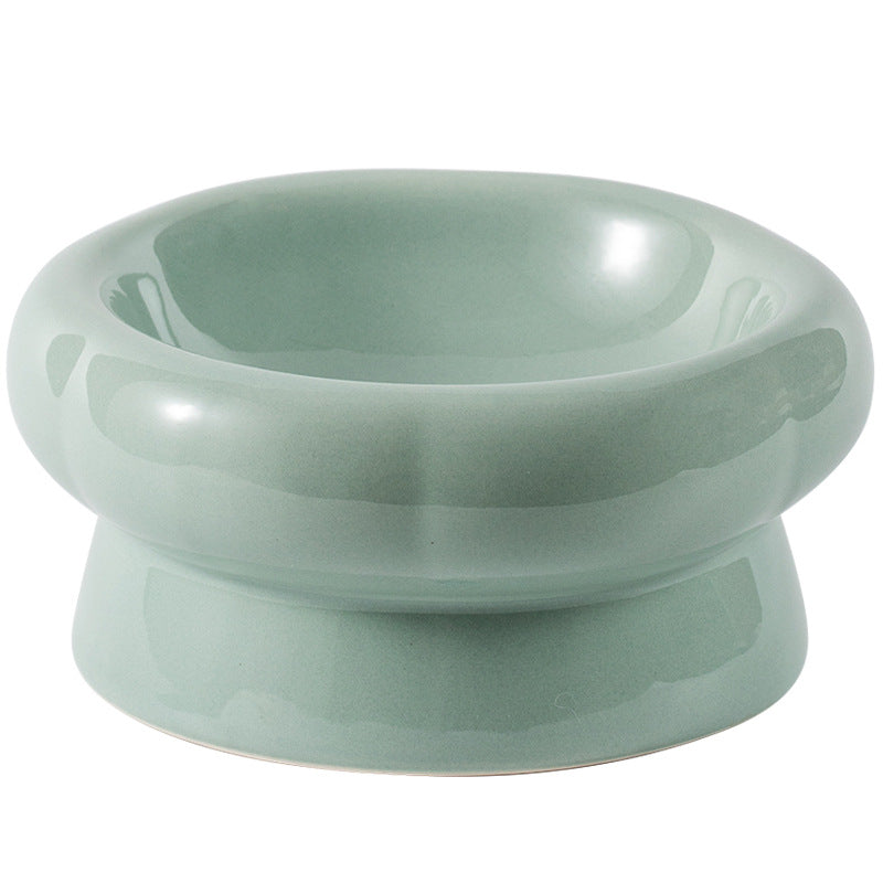 Flower Ceramic Pet Bowl – Soft Green (Low Profile)